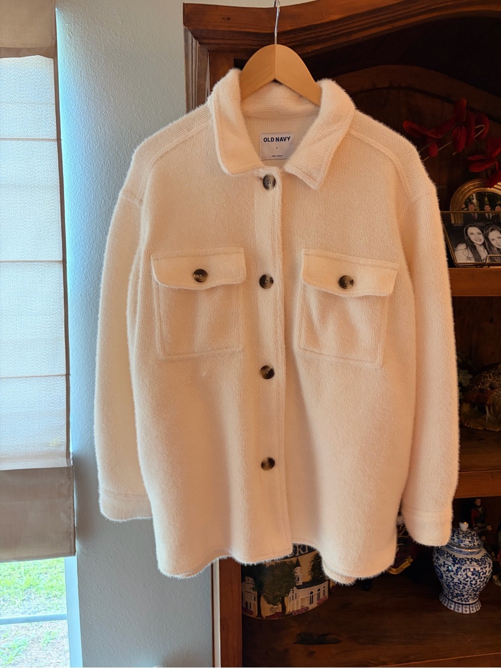 Old Navy Women's Cream Button-Up Shacket Jacket - Large